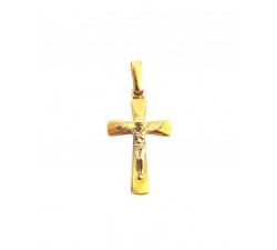 CIONDOLO CROCIFISSO IN ORO GIALLO E BIANCO 18KT + COLLANA LACCIO IN OMAGGIO