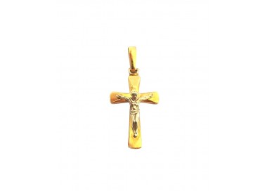 CIONDOLO CROCIFISSO IN ORO GIALLO E BIANCO 18KT + COLLANA LACCIO IN OMAGGIO