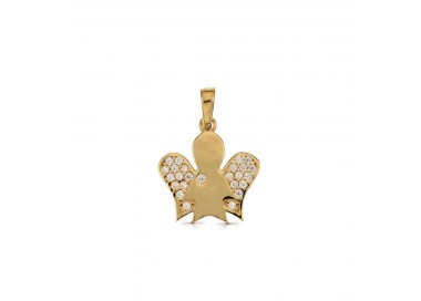 CIONDOLO ANGELO IN ORO GIALLO 18 KT CON ZIRCONI + COLLANA LACCIO IN OMAGGIO