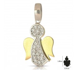 CIONDOLO ANGELO IN ORO GIALLO E BIANCO18 KT CON ZIRCONI + COLLANA LACCIO IN OMAGGIO