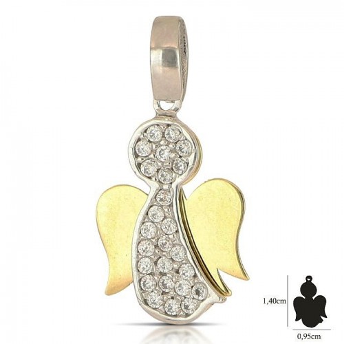 CIONDOLO ANGELO IN ORO GIALLO E BIANCO18 KT CON ZIRCONI + COLLANA LACCIO IN OMAGGIO