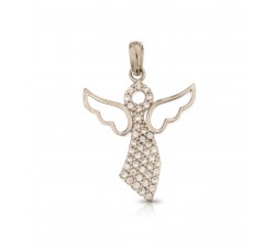 CIONDOLO ANGELO IN ORO BIANCO 18 KT CON ZIRCONI + COLLANA LACCIO IN OMAGGIO