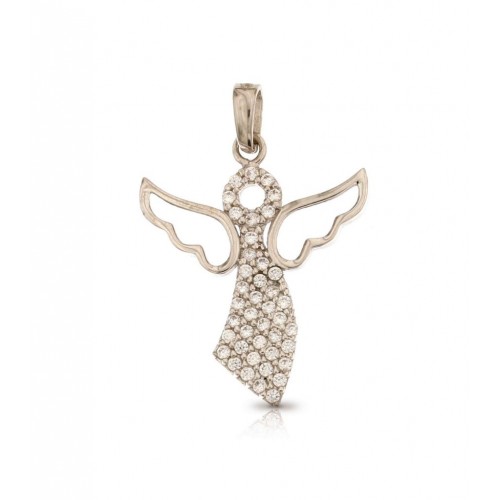CIONDOLO ANGELO IN ORO BIANCO 18 KT CON ZIRCONI + COLLANA LACCIO IN OMAGGIO