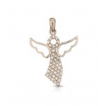 CIONDOLO ANGELO IN ORO BIANCO 18 KT CON ZIRCONI + COLLANA LACCIO IN OMAGGIO
