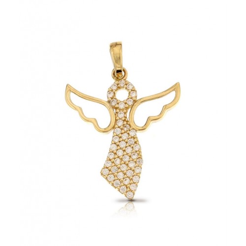 CIONDOLO ANGELO IN ORO GIALLO 18 KT CON ZIRCONI + COLLANA LACCIO IN OMAGGIO