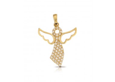 CIONDOLO ANGELO IN ORO GIALLO 18 KT CON ZIRCONI + COLLANA LACCIO IN OMAGGIO