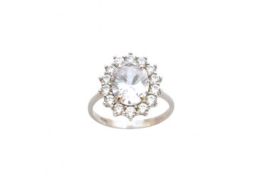 ANELLO KATE IN ORO BIANCO 18 KT CON ZIRCONE CELESTE ACQUAMARINA E BIANCHI