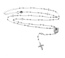 COLLANA UNISEX ROSARIO CON CROCE IN ARGENTO 925 RODIATO ORO BIANCO CON ZIRCONI
