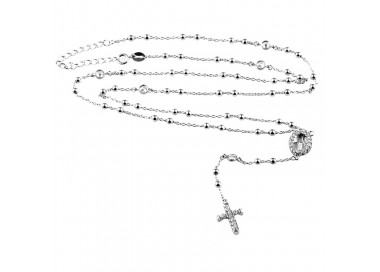 COLLANA UNISEX ROSARIO CON CROCE IN ARGENTO 925 RODIATO ORO BIANCO CON ZIRCONI