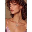 COLLANA DONNA DOPPIO CUORE IN ORO BIANCO 18 KT CON ZIRCONI BIANCHI TAGLIO BRILLANTE
