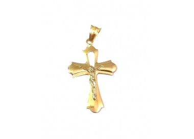 CIONDOLO CROCIFISSO IN ORO GIALLO E BIANCO 18KT + COLLANA LACCIO IN OMAGGIO