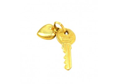 CIONDOLO CUORE E CHIAVE IN ORO GIALLO 18 KT + COLLANA OMAGGIO