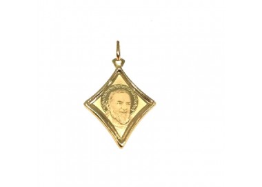 CIONDOLO MEDAGLIETTA SAN PIO IN ORO GIALLO 18 KT + COLLANA LACCIO IN OMAGGIO