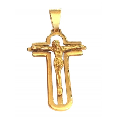 CIONDOLO CROCIFISSO IN ORO GIALLO +COLLANA LACCIO OMAGGIO