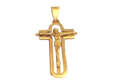 CIONDOLO CROCIFISSO IN ORO GIALLO 18 KT +COLLANA LACCIO OMAGGIO