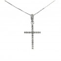 CIONDOLO CROCE IN ORO BIANCO 18 KT E ZIRCONI +COLLANA LACCIO OMAGGIO