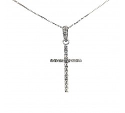 CIONDOLO CROCE IN ORO BIANCO 18 KT E ZIRCONI +COLLANA LACCIO OMAGGIO