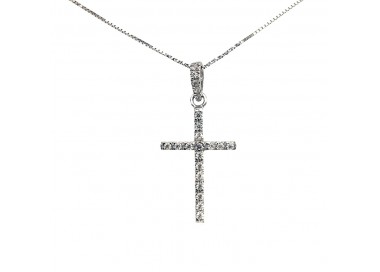 COLLANA CROCE DA DONNA IN ORO BIANCO 18 KT CON ZIRCONI BIANCHI TAGLIO BRILLANTE