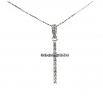 COLLANA CROCE DA DONNA IN ORO BIANCO 18 KT CON ZIRCONI BIANCHI TAGLIO BRILLANTE