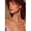 CIONDOLO CROCE IN ORO BIANCO 18 KT E ZIRCONI +COLLANA LACCIO OMAGGIO