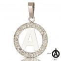CIONDOLO LETTERA A IN ORO BIANCO 18 KT CON ZIRCONI BIANCHI + COLLANA LACCIO IN OMAGGIO