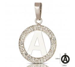 CIONDOLO LETTERA A IN ORO BIANCO 18 KT CON ZIRCONI BIANCHI + COLLANA LACCIO IN OMAGGIO