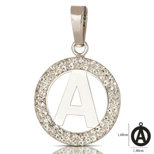 CIONDOLO LETTERA A IN ORO BIANCO 18 KT CON ZIRCONI BIANCHI + COLLANA LACCIO IN OMAGGIO