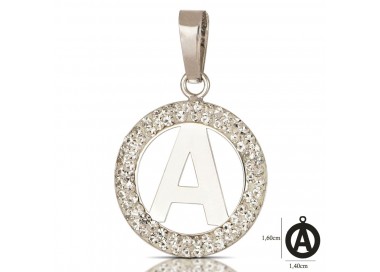 CIONDOLO LETTERA A IN ORO BIANCO 18 KT CON ZIRCONI BIANCHI + COLLANA LACCIO IN OMAGGIO