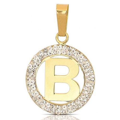 CIONDOLO LETTERA B IN ORO GIALLO 18 KT CON ZIRCONI BIANCHI + COLLANA LACCIO IN OMAGGIO