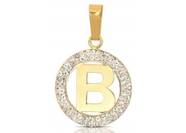 CIONDOLO LETTERA B IN ORO GIALLO 18 KT CON ZIRCONI BIANCHI + COLLANA LACCIO IN OMAGGIO