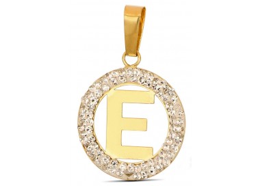 CIONDOLO LETTERA E IN ORO GIALLO 18 KT CON ZIRCONI BIANCHI + COLLANA LACCIO IN OMAGGIO