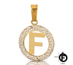 CIONDOLO LETTERA F IN ORO GIALLO 18 KT CON ZIRCONI BIANCHI + COLLANA LACCIO IN OMAGGIO