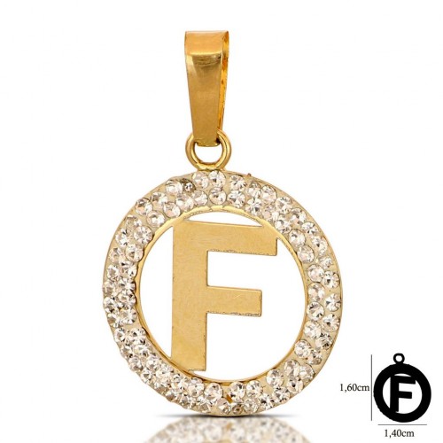CIONDOLO LETTERA F IN ORO GIALLO 18 KT CON ZIRCONI BIANCHI + COLLANA LACCIO IN OMAGGIO