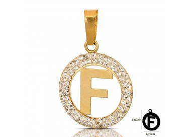CIONDOLO LETTERA F IN ORO GIALLO 18 KT CON ZIRCONI BIANCHI + COLLANA LACCIO IN OMAGGIO