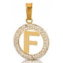 CIONDOLO LETTERA F IN ORO GIALLO 18 KT CON ZIRCONI BIANCHI + COLLANA LACCIO IN OMAGGIO
