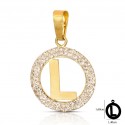 CIONDOLO LETTERA L IN ORO GIALLO 18 KT CON ZIRCONI BIANCHI + COLLANA LACCIO IN OMAGGIO