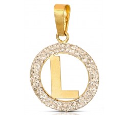 CIONDOLO LETTERA L IN ORO GIALLO 18 KT CON ZIRCONI BIANCHI + COLLANA LACCIO IN OMAGGIO