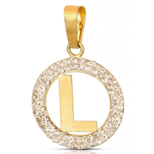 CIONDOLO LETTERA L IN ORO GIALLO 18 KT CON ZIRCONI BIANCHI + COLLANA LACCIO IN OMAGGIO