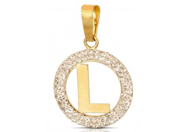 CIONDOLO LETTERA L IN ORO GIALLO 18 KT CON ZIRCONI BIANCHI + COLLANA LACCIO IN OMAGGIO