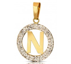 CIONDOLO LETTERA N IN ORO GIALLO 18 KT CON ZIRCONI BIANCHI + COLLANA LACCIO IN OMAGGIO