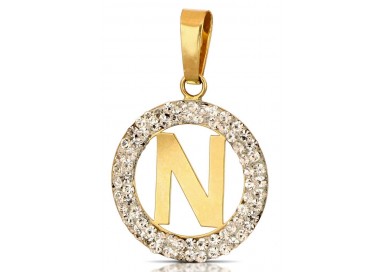 CIONDOLO LETTERA N IN ORO GIALLO 18 KT CON ZIRCONI BIANCHI + COLLANA LACCIO IN OMAGGIO