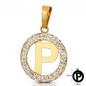 CIONDOLO LETTERA P IN ORO GIALLO 18 KT CON ZIRCONI BIANCHI + COLLANA LACCIO IN OMAGGIO