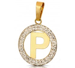 CIONDOLO LETTERA P IN ORO GIALLO 18 KT CON ZIRCONI BIANCHI + COLLANA LACCIO IN OMAGGIO