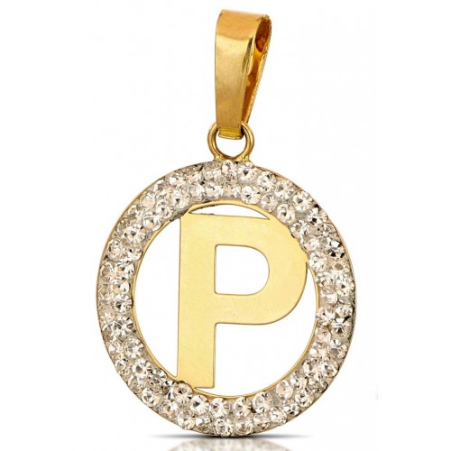 CIONDOLO LETTERA P IN ORO GIALLO 18 KT CON ZIRCONI BIANCHI + COLLANA LACCIO IN OMAGGIO