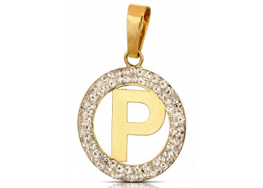 CIONDOLO LETTERA P IN ORO GIALLO 18 KT CON ZIRCONI BIANCHI + COLLANA LACCIO IN OMAGGIO