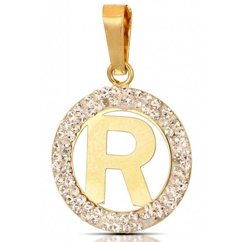CIONDOLO LETTERA R IN ORO GIALLO 18 KT CON ZIRCONI BIANCHI + COLLANA LACCIO IN OMAGGIO
