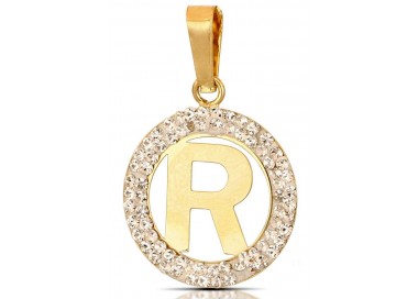 CIONDOLO LETTERA R IN ORO GIALLO 18 KT CON ZIRCONI BIANCHI + COLLANA LACCIO IN OMAGGIO