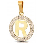 CIONDOLO LETTERA R IN ORO GIALLO 18 KT CON ZIRCONI BIANCHI + COLLANA LACCIO IN OMAGGIO