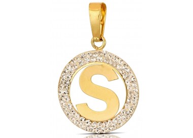 CIONDOLO LETTERA S IN ORO GIALLO 18 KT CON ZIRCONI BIANCHI + COLLANA LACCIO IN OMAGGIO