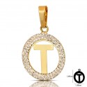 CIONDOLO LETTERA T IN ORO GIALLO 18 KT CON ZIRCONI BIANCHI + COLLANA LACCIO IN OMAGGIO